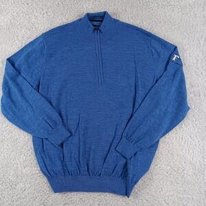 FootJoy Mens Blue 100% Wool Quarter Zip Pullover Sweater Golf Large FJ Logo